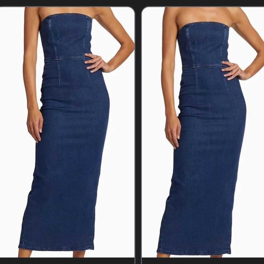 Reformation Blue Strapless Denim Stretch Dress